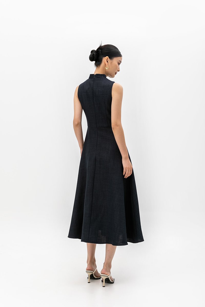 SADIE TEXTURED FIT AND FLARE CHEONGSAM DRESS