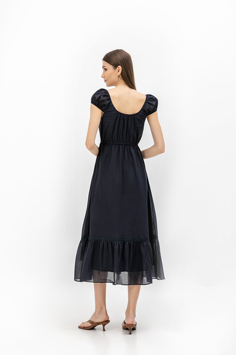FAYE TIERED LINEN MIDI DRESS