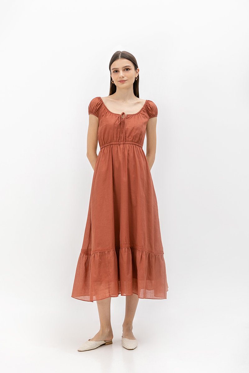 FAYE TIERED LINEN MIDI DRESS