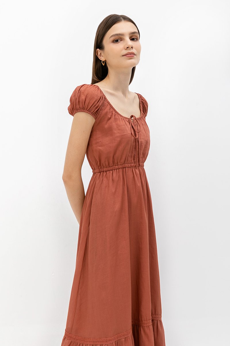 FAYE TIERED LINEN MIDI DRESS