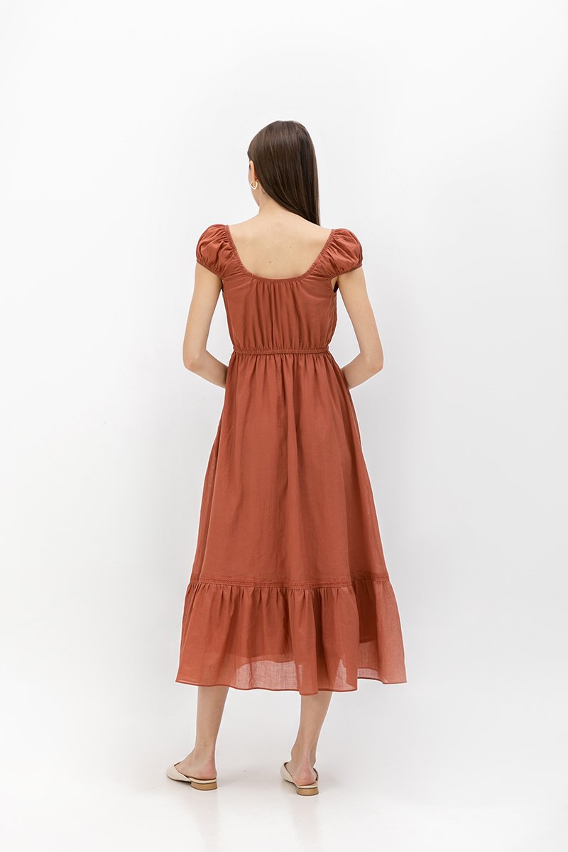 FAYE TIERED LINEN MIDI DRESS
