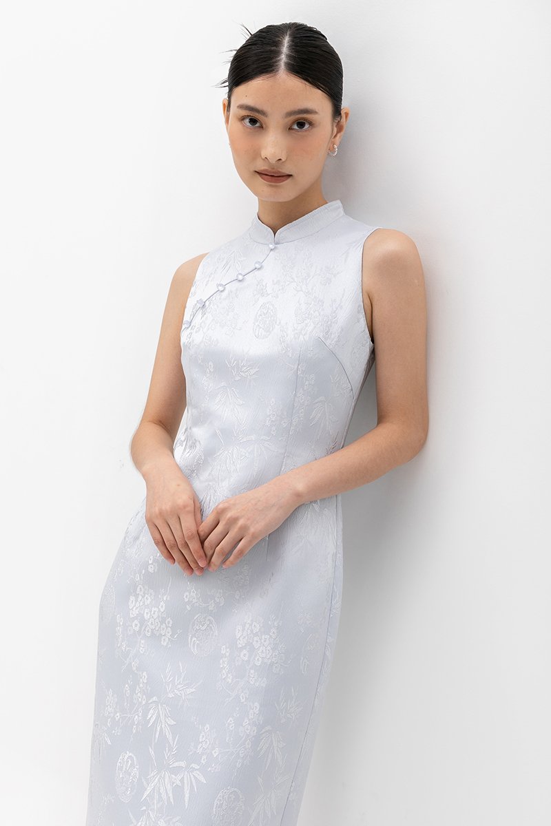CRISSY EMBOSSED JACQUARD CHEONGSAM DRESS