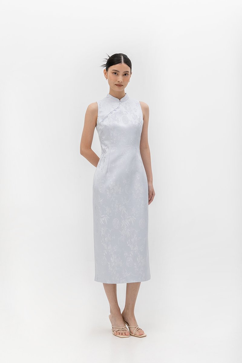 CRISSY EMBOSSED JACQUARD CHEONGSAM DRESS