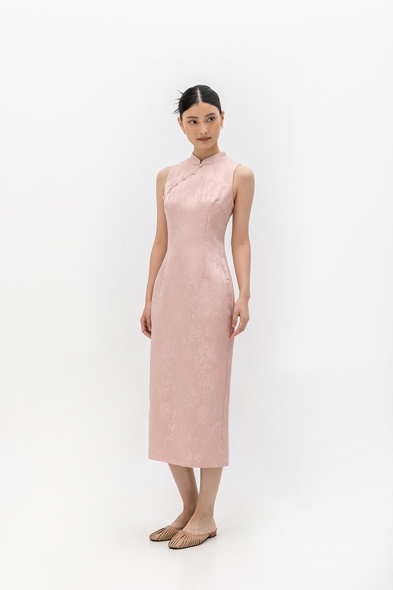 CRISSY EMBOSSED JACQUARD CHEONGSAM DRESS