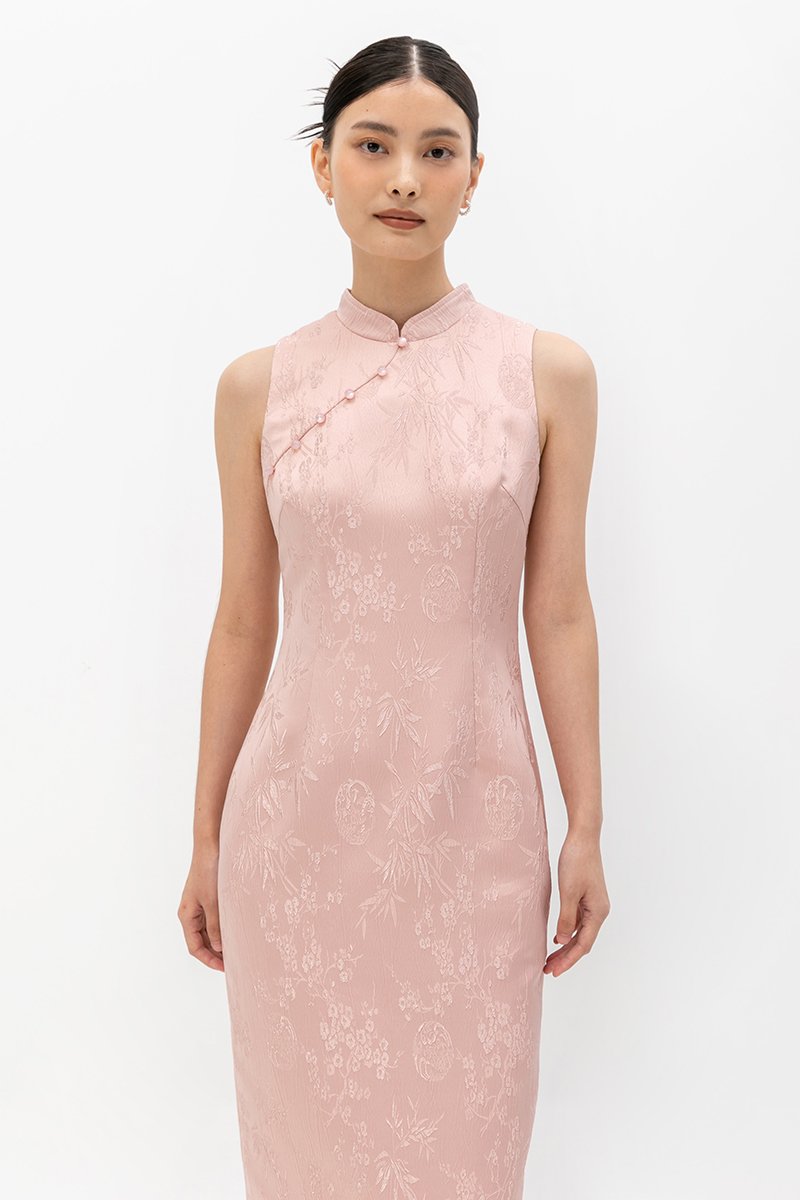 CRISSY EMBOSSED JACQUARD CHEONGSAM DRESS