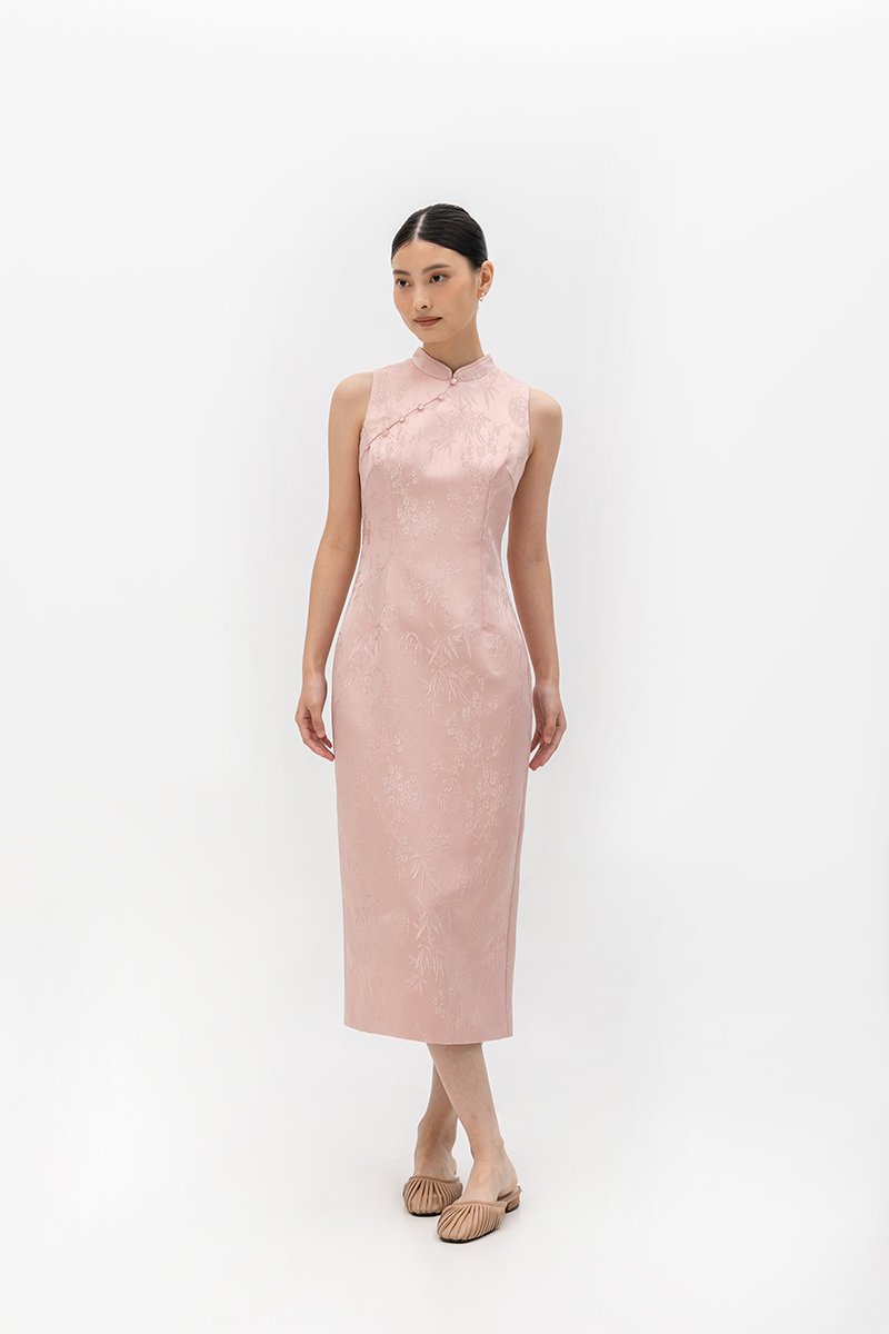 CRISSY EMBOSSED JACQUARD CHEONGSAM DRESS