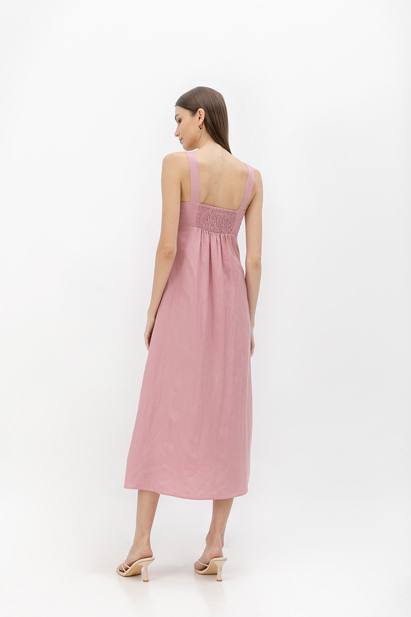MARINA THICK STRAP LINEN MIDI DRESS