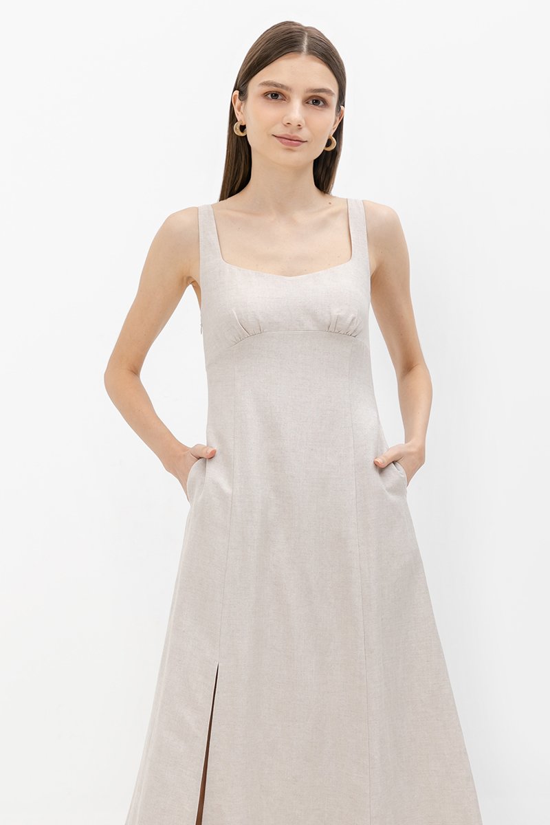 NALLA LINEN MIDI DRESS