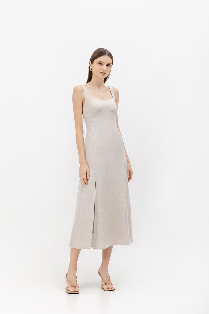 NALLA LINEN MIDI DRESS