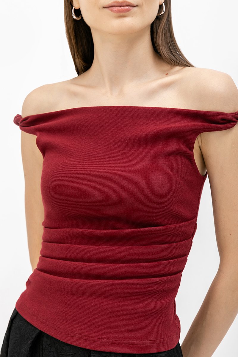 KASSIE OFF SHOULDER TWIST RUCHED TOP
