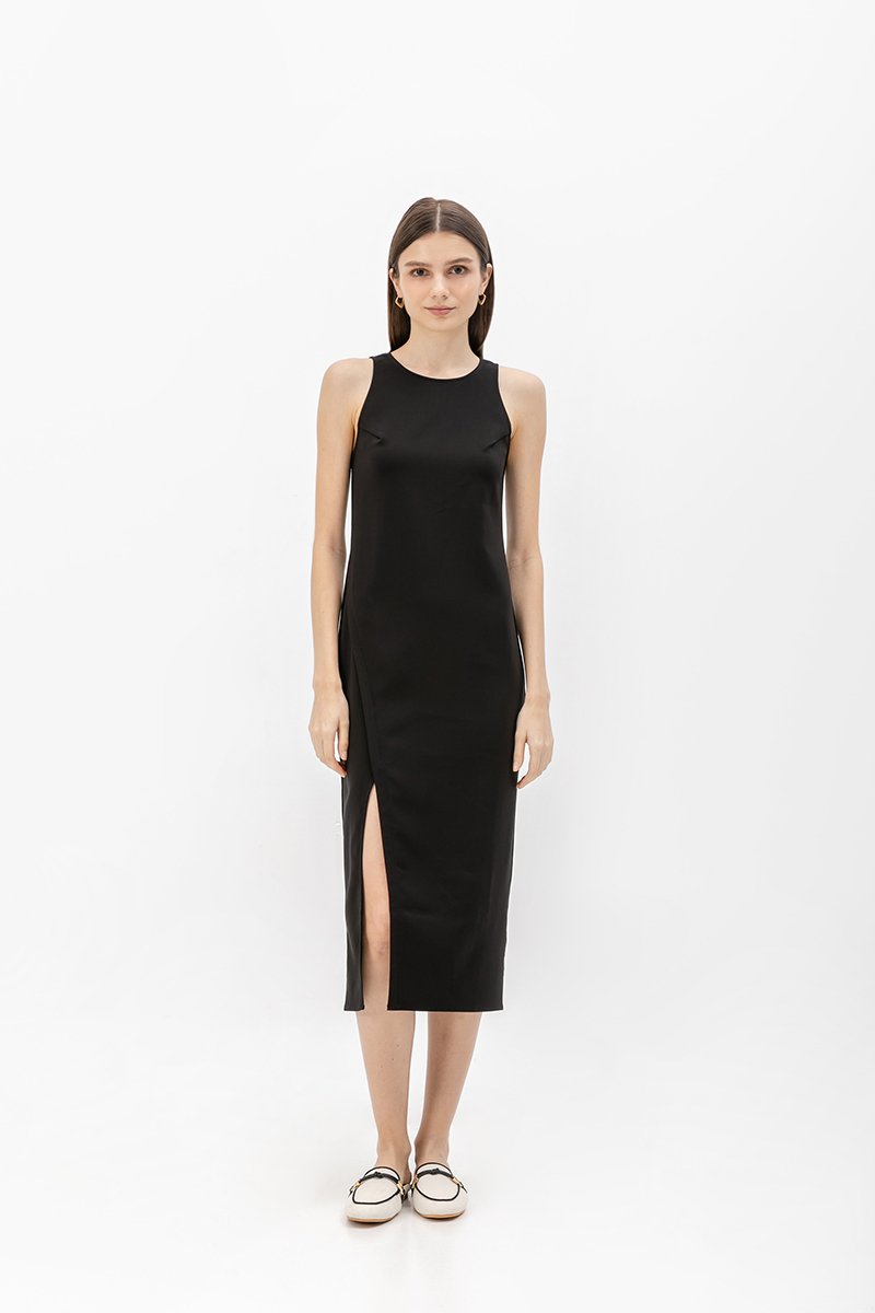 SAVINA ASYMMETRIC SHEATH MIDI DRESS