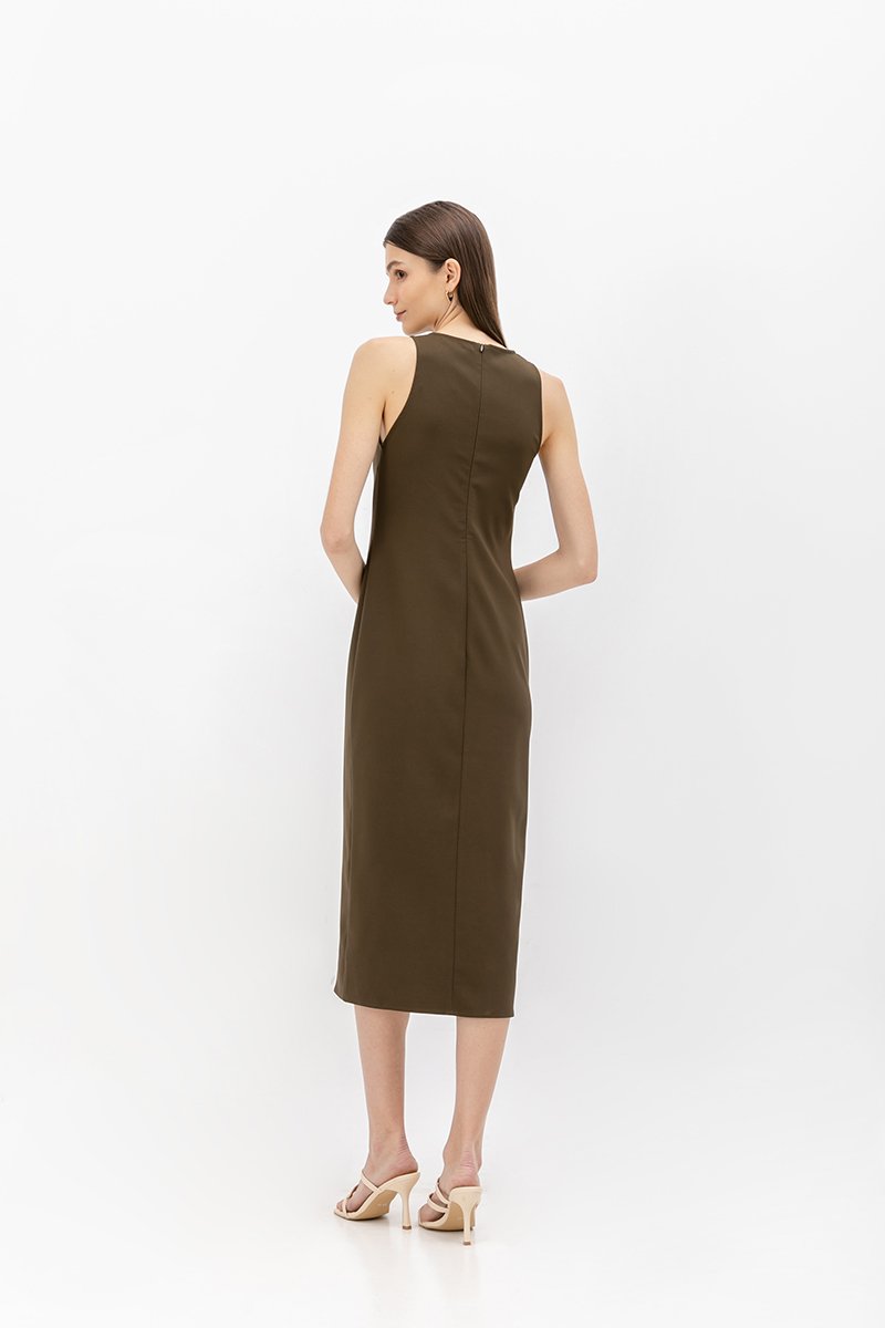 SAVINA ASYMMETRIC SHEATH MIDI DRESS