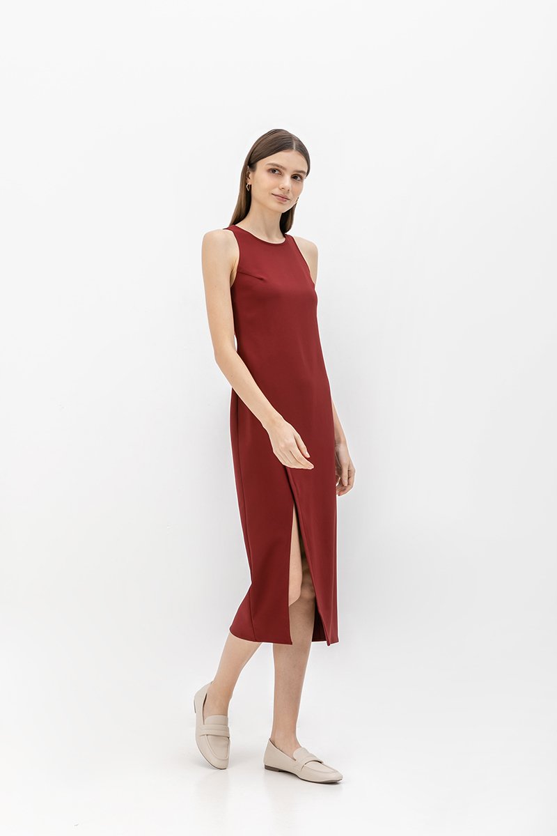 SAVINA ASYMMETRIC SHEATH MIDI DRESS