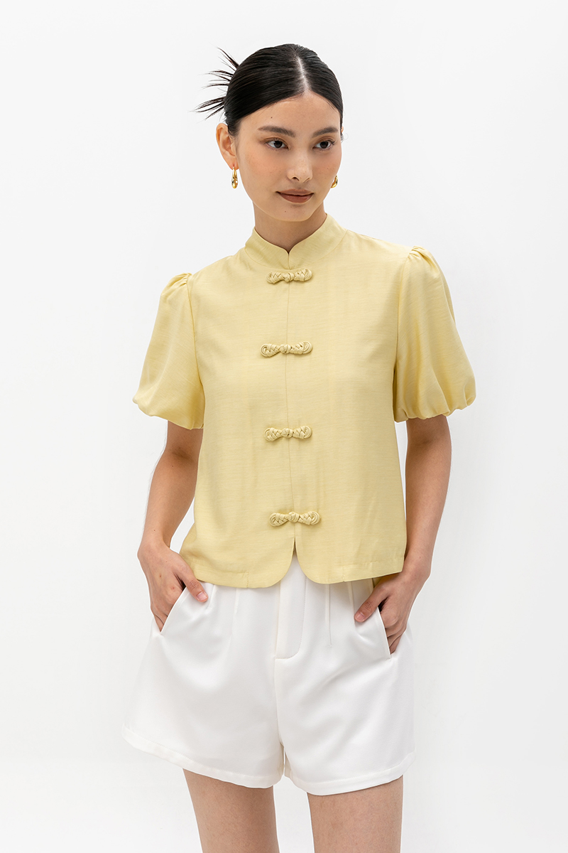 CARMIA CHEONGSAM PUFF SLEEVE TOP