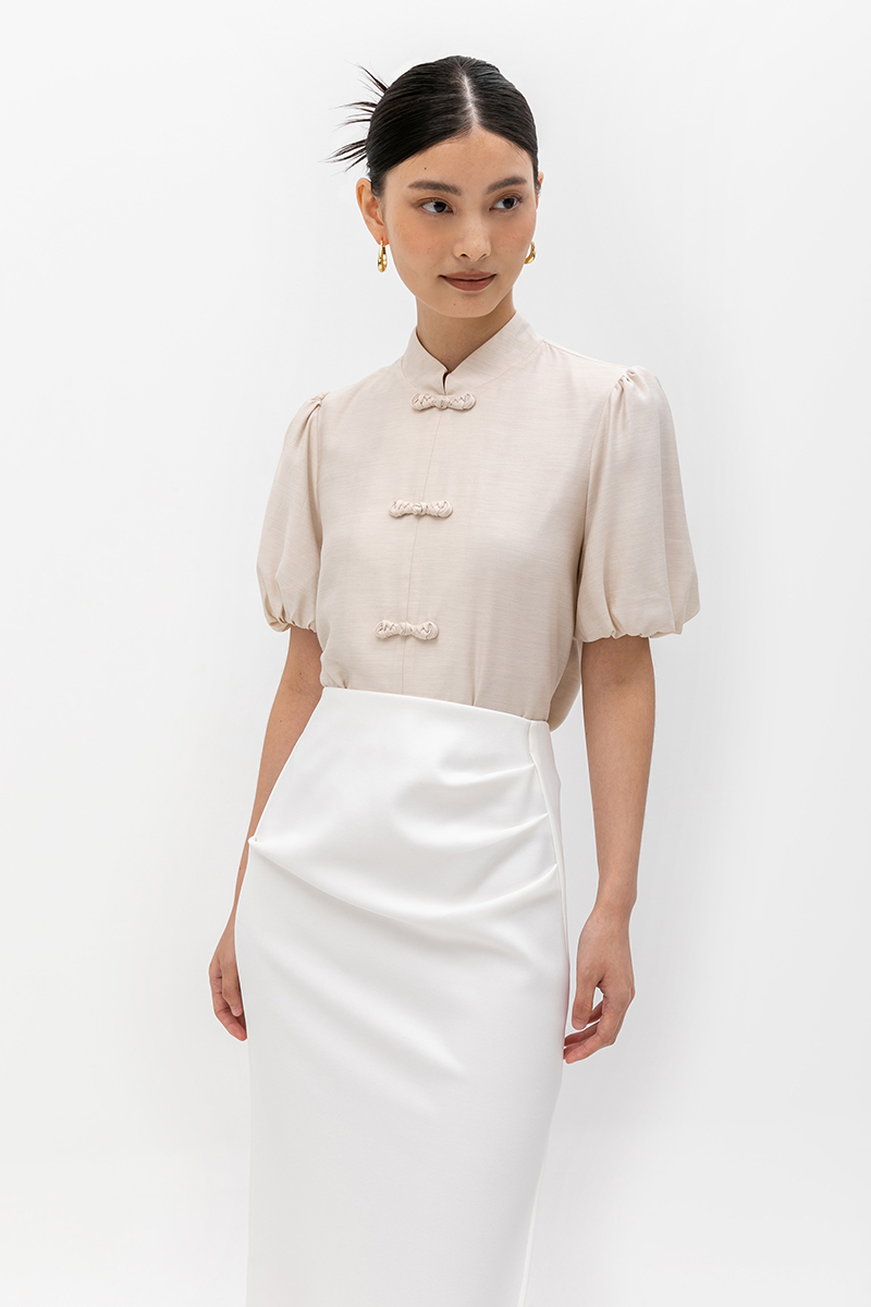 CARMIA CHEONGSAM PUFF SLEEVE TOP