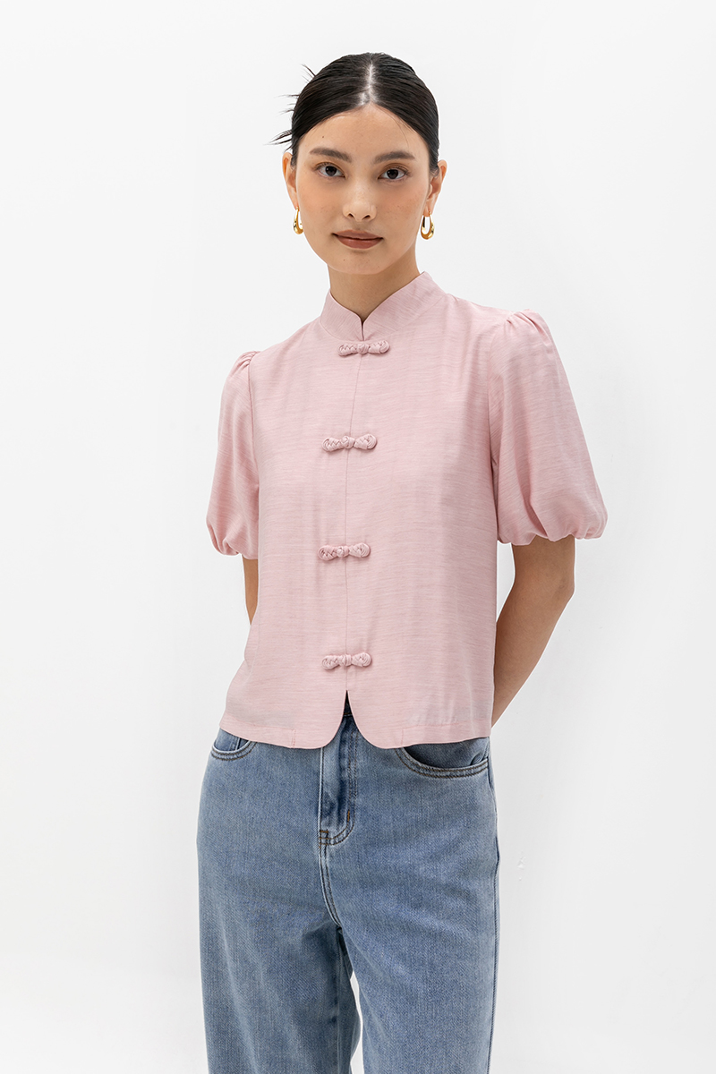 CARMIA CHEONGSAM PUFF SLEEVE TOP