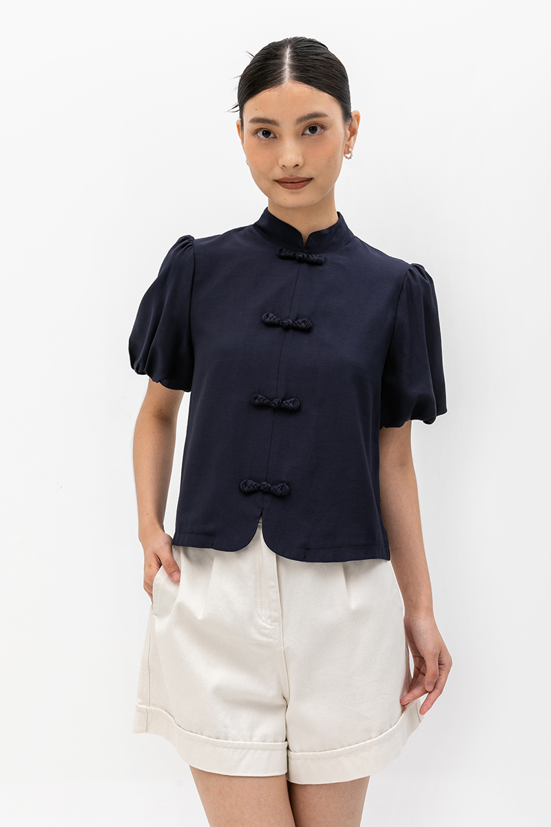 CARMIA CHEONGSAM PUFF SLEEVE TOP