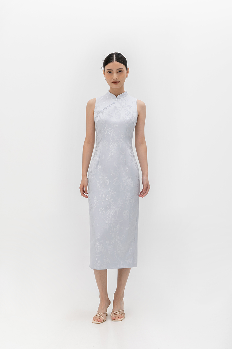 CRISSY EMBOSSED JACQUARD CHEONGSAM DRESS