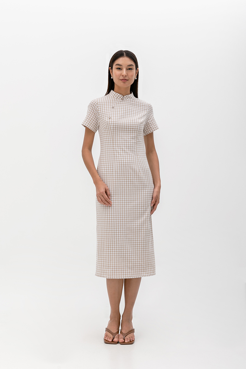 RYNNA CHECKERED CHEONGSAM DRESS