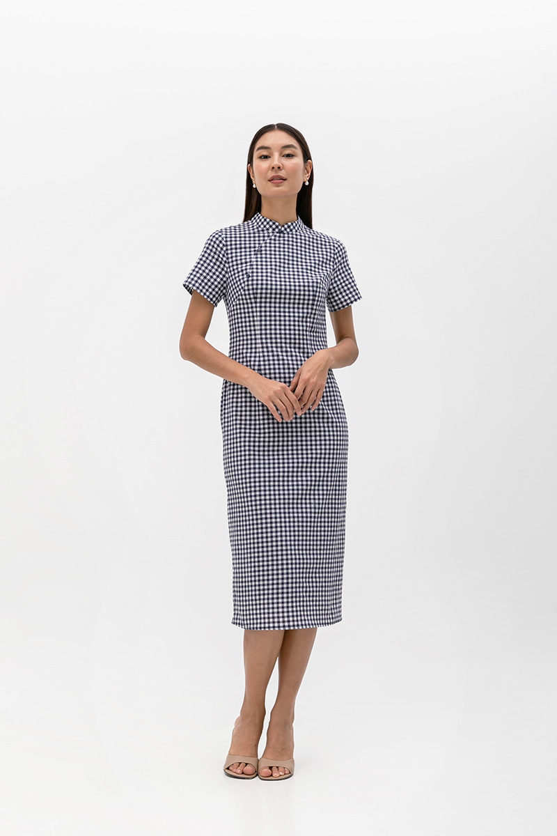 RYNNA CHECKERED CHEONGSAM DRESS