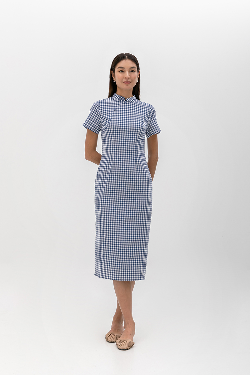 RYNNA CHECKERED CHEONGSAM DRESS