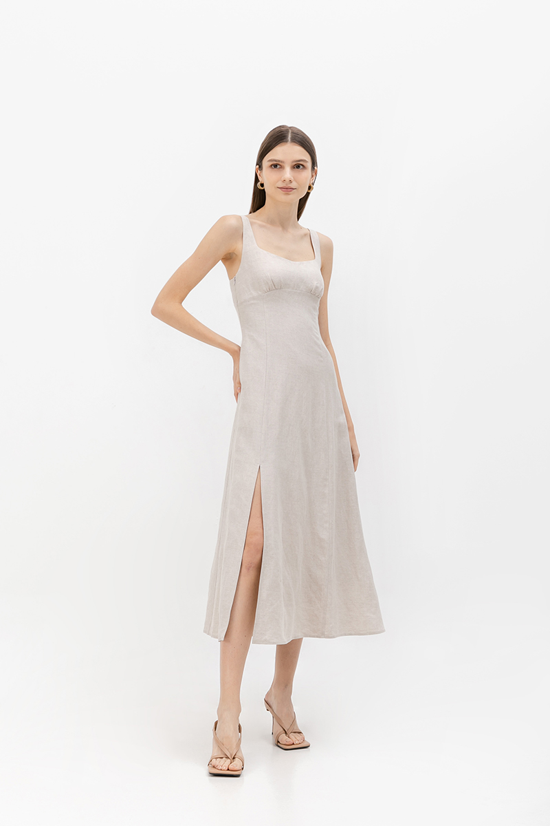 NALLA LINEN MIDI DRESS