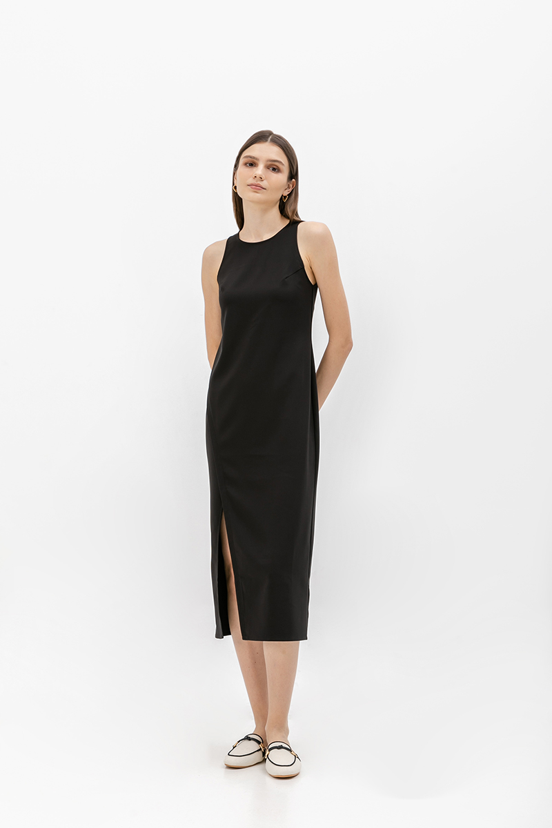 SAVINA ASYMMETRIC SHEATH MIDI DRESS