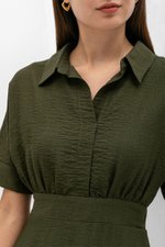 CAITLYN SHIRT RUCHED MIDI DRESS