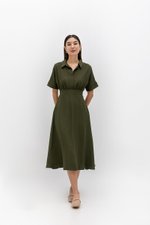 CAITLYN SHIRT RUCHED MIDI DRESS