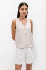 HEATHER SLEEVELESS BUTTONDOWN LINEN TOP
