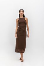LYKKA RUCHED MESH MAXI DRESS