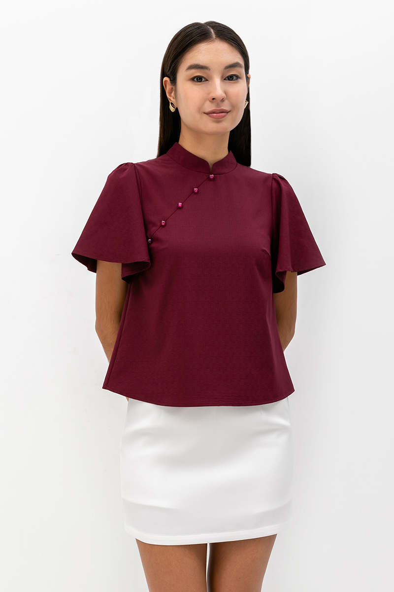 KENDALL FLUTTER SLEEVE CHEONGSAM TOP