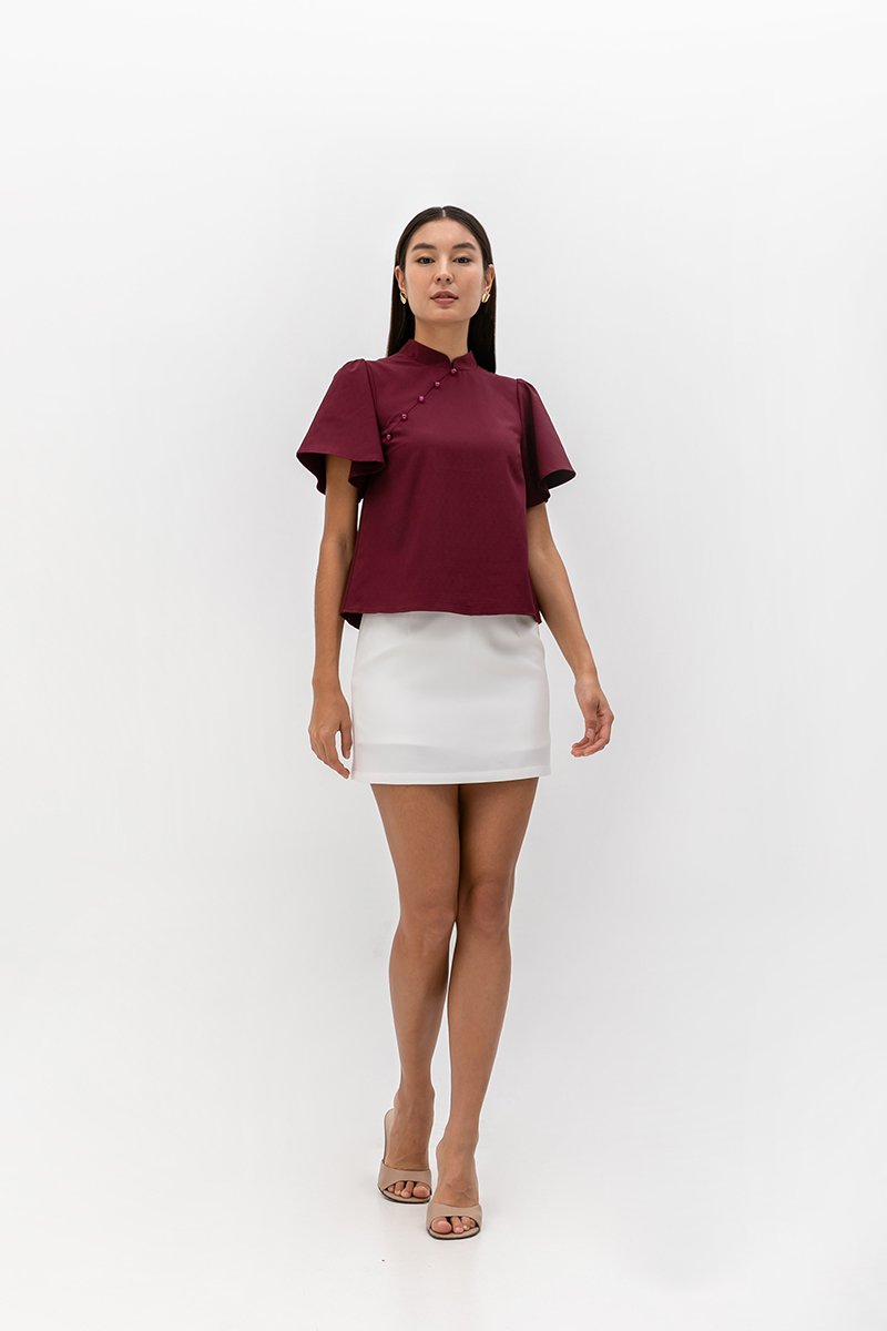 KENDALL FLUTTER SLEEVE CHEONGSAM TOP