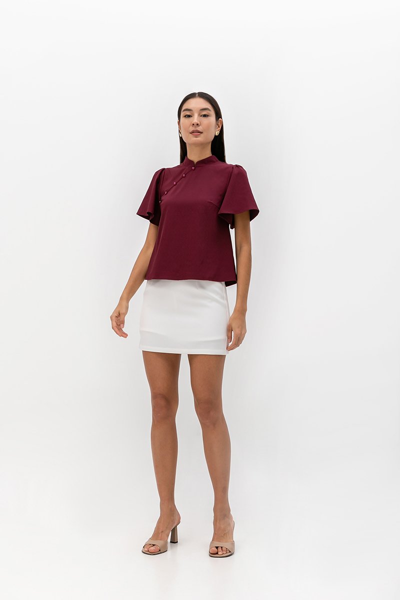 KENDALL FLUTTER SLEEVE CHEONGSAM TOP
