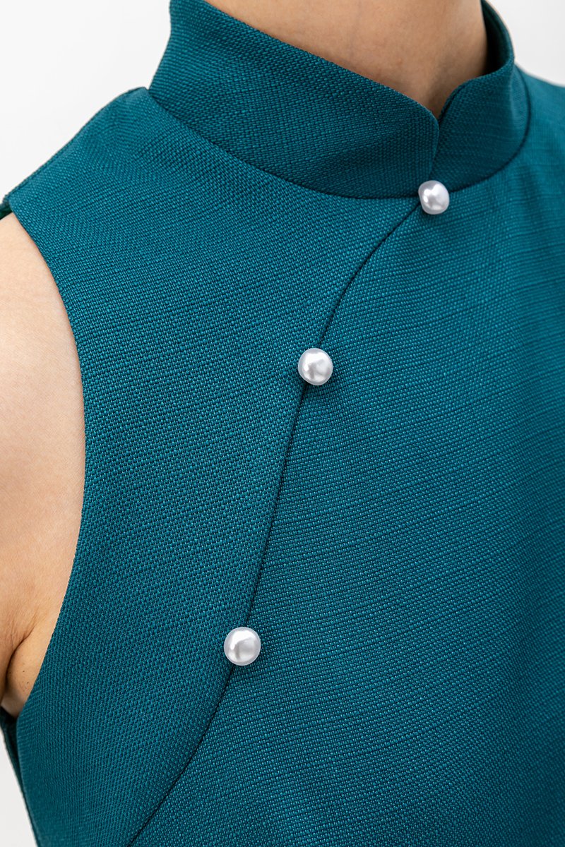 NIKA TWEED MIDI CHEONGSAM W PEARL BUTTONS
