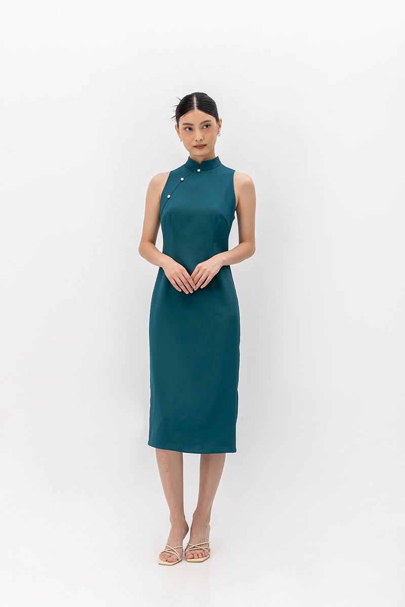 NIKA TWEED MIDI CHEONGSAM W PEARL BUTTONS