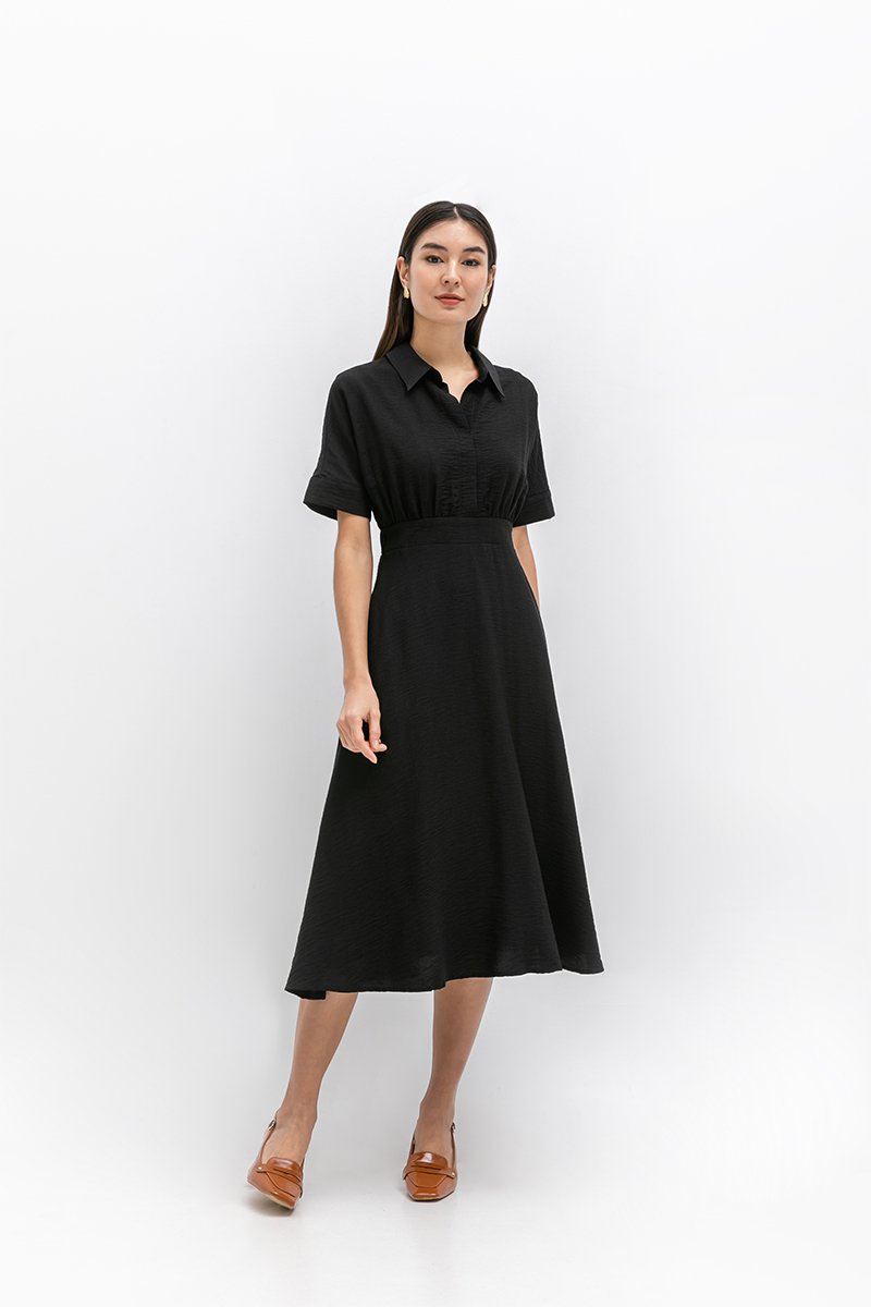 CAITLYN SHIRT RUCHED MIDI DRESS