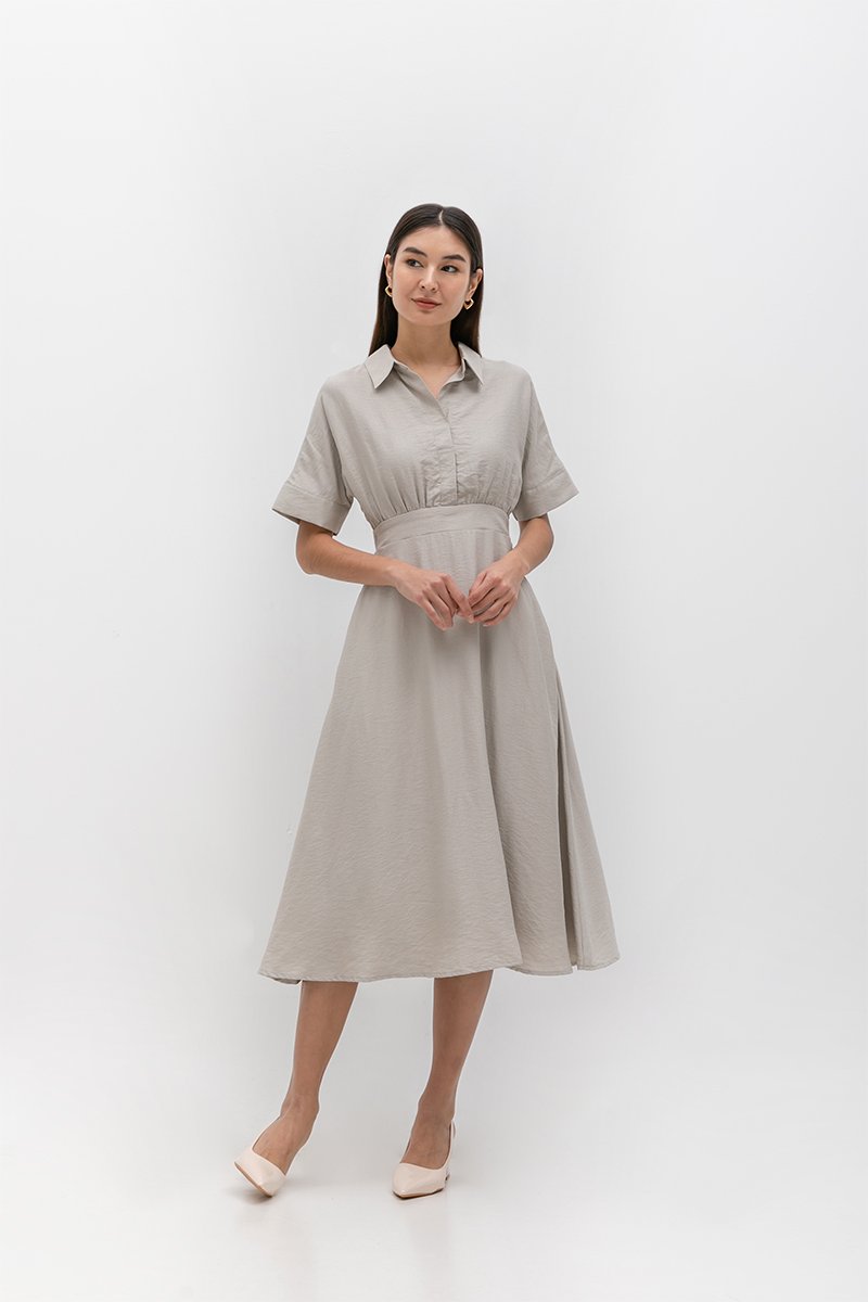 CAITLYN SHIRT RUCHED MIDI DRESS