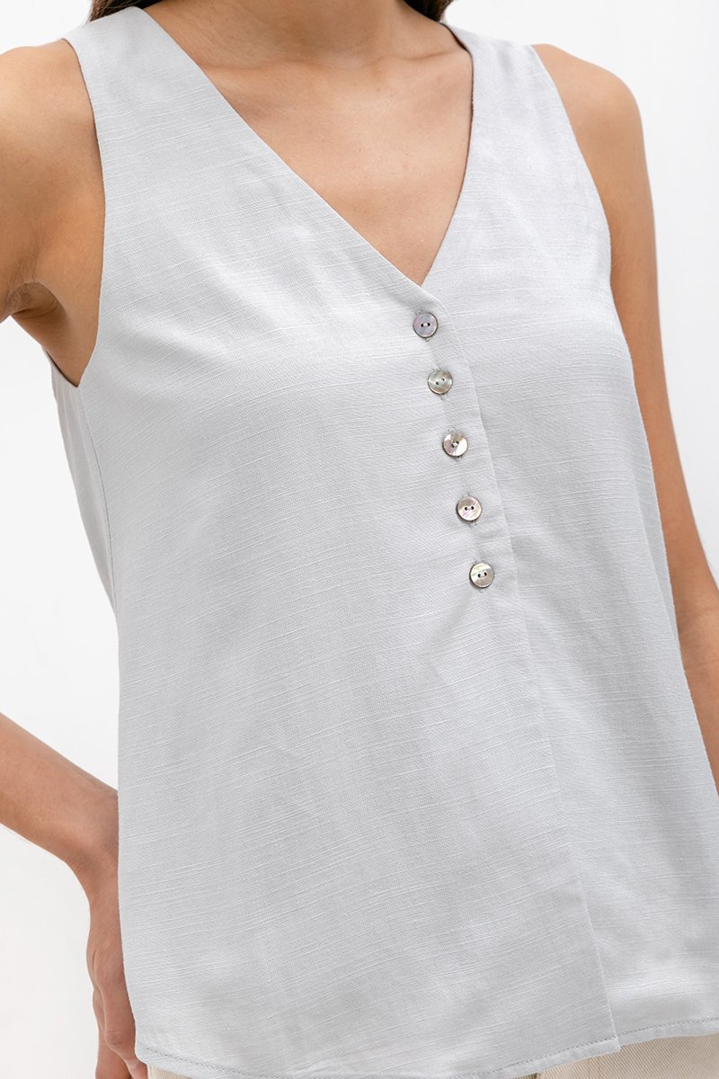 HEATHER SLEEVELESS BUTTONDOWN LINEN TOP