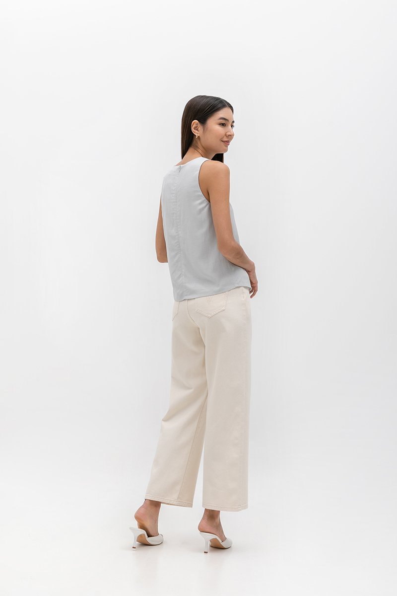 HEATHER SLEEVELESS BUTTONDOWN LINEN TOP