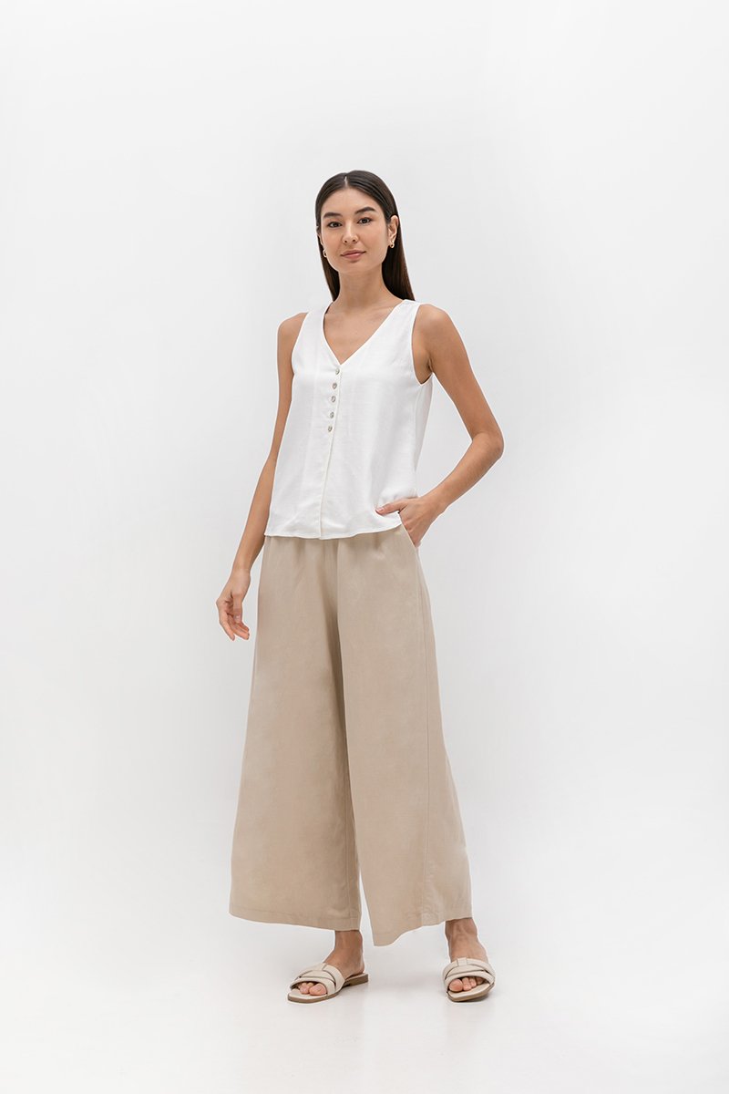 HEATHER SLEEVELESS BUTTONDOWN LINEN TOP