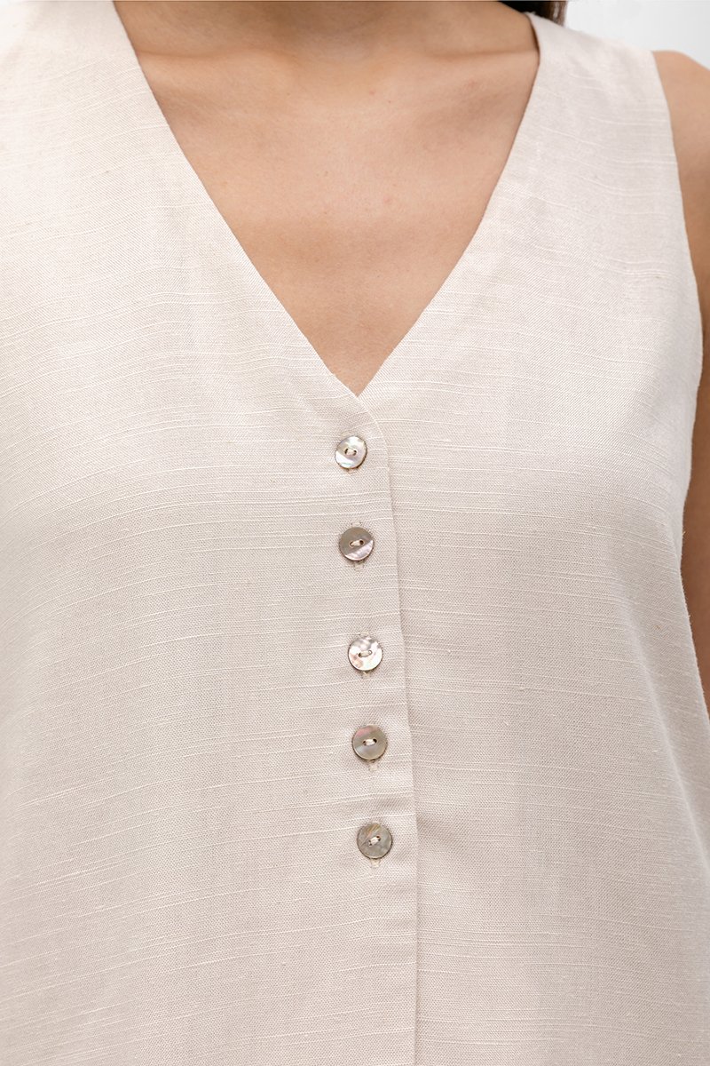 HEATHER SLEEVELESS BUTTONDOWN LINEN TOP