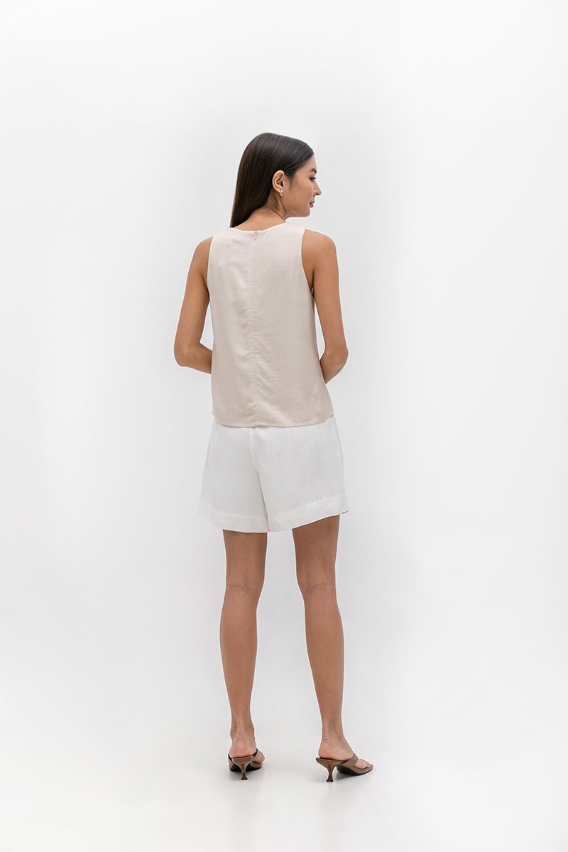 HEATHER SLEEVELESS BUTTONDOWN LINEN TOP