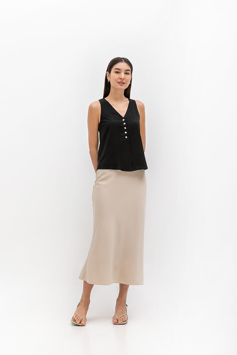 HEATHER SLEEVELESS BUTTONDOWN LINEN TOP