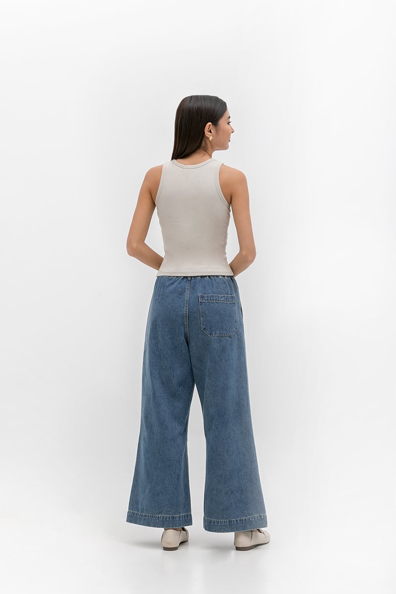 FERN DRAWSTRING DENIM WIDE LEG PANTS