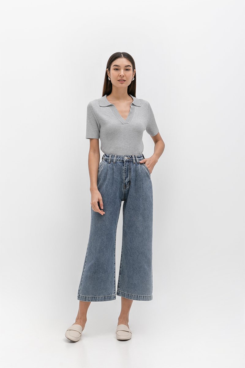 WESLEY PLEATED STRAIGHT LEG DENIM JEANS (PETITE)