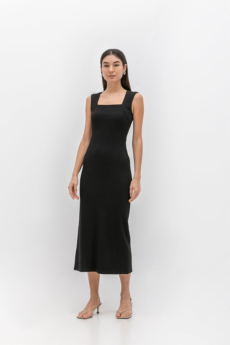 LYARA RIBBED SQUARE NECK TANK DRESS