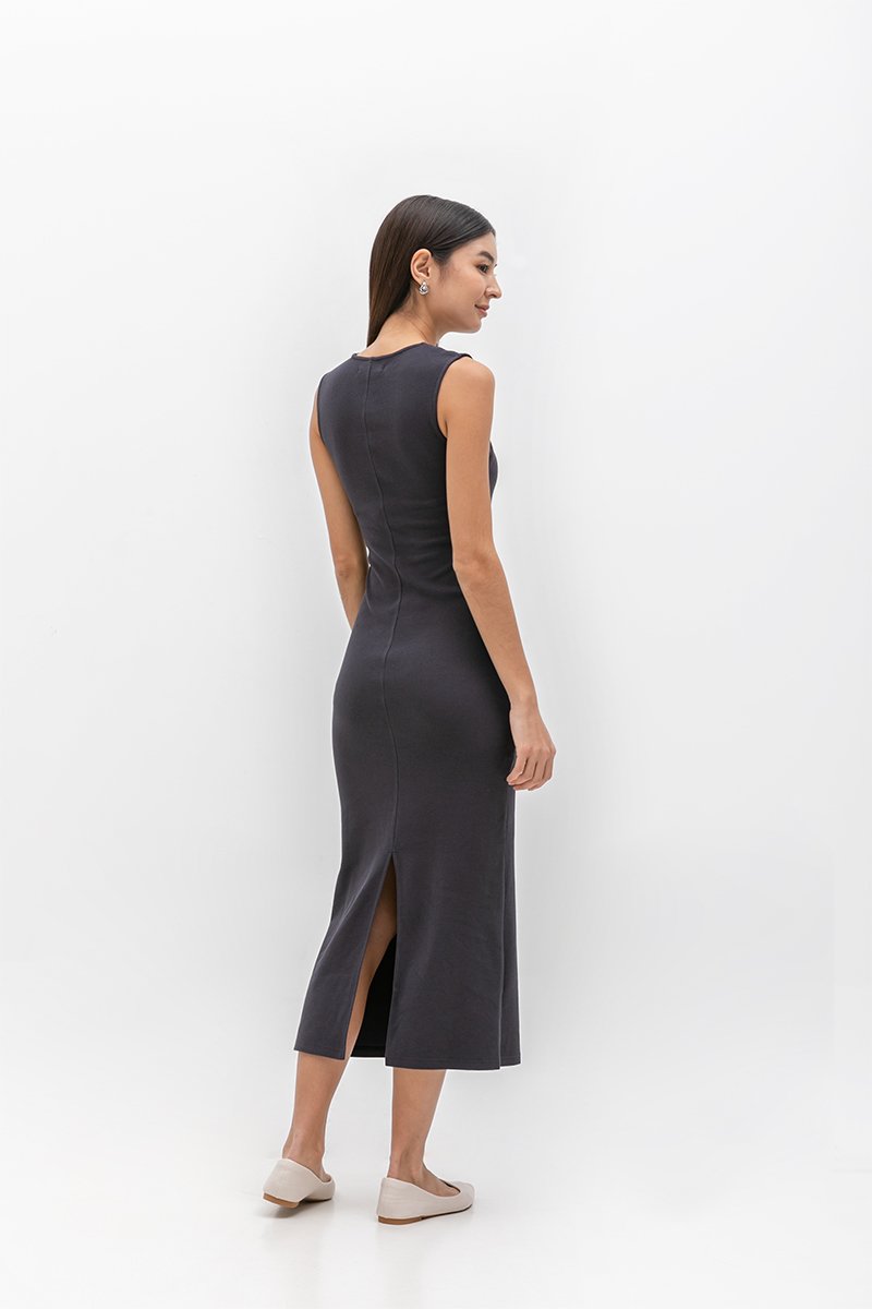 LYARA RIBBED SQUARE NECK TANK DRESS