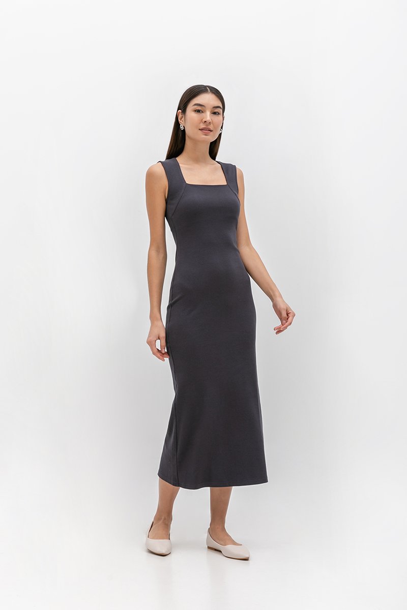 LYARA RIBBED SQUARE NECK TANK DRESS