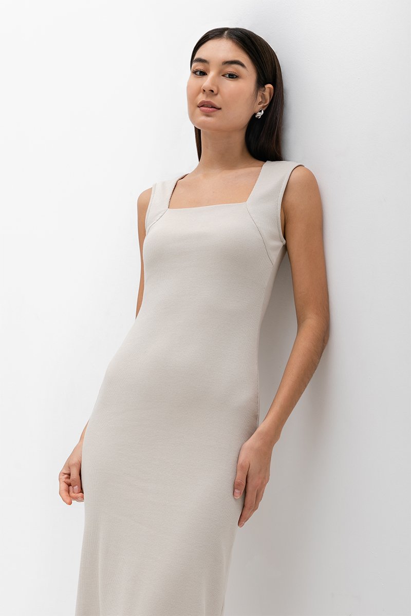LYARA RIBBED SQUARE NECK TANK DRESS